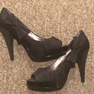 Paris Hilton black satin heels